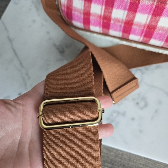 Shiraleah, New, Mirabel Camera Crossbody Purse Pink Plaid Sherpa Flannel Bag - Picture 8 of 13